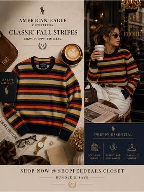American Eagle Outfitters Striped Crewneck Sweater Men’s Small Classic Fit